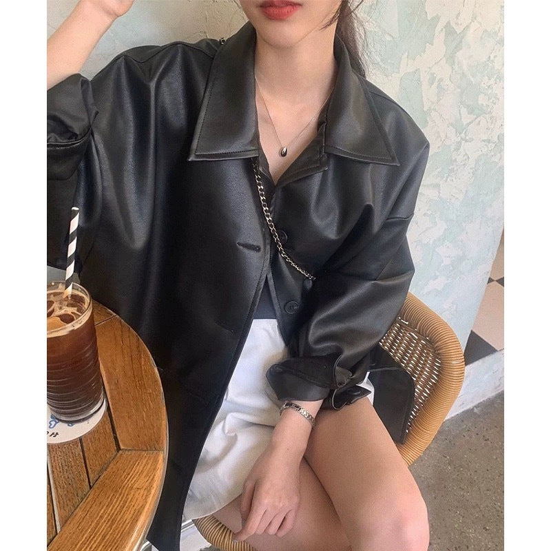 Damen Longjacke Kunstleder Praktische Taschen