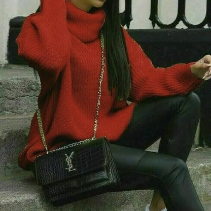 Damen Strickpullover Rollkragen Hochwertig Grün