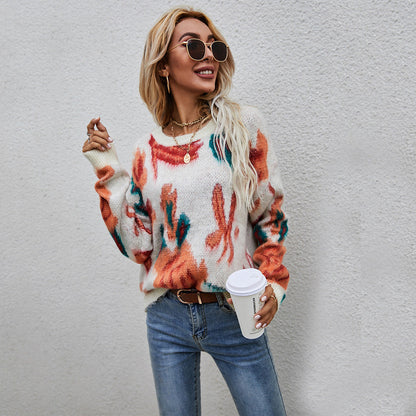 Damen Pullover Florales Strickmuster Eveloria