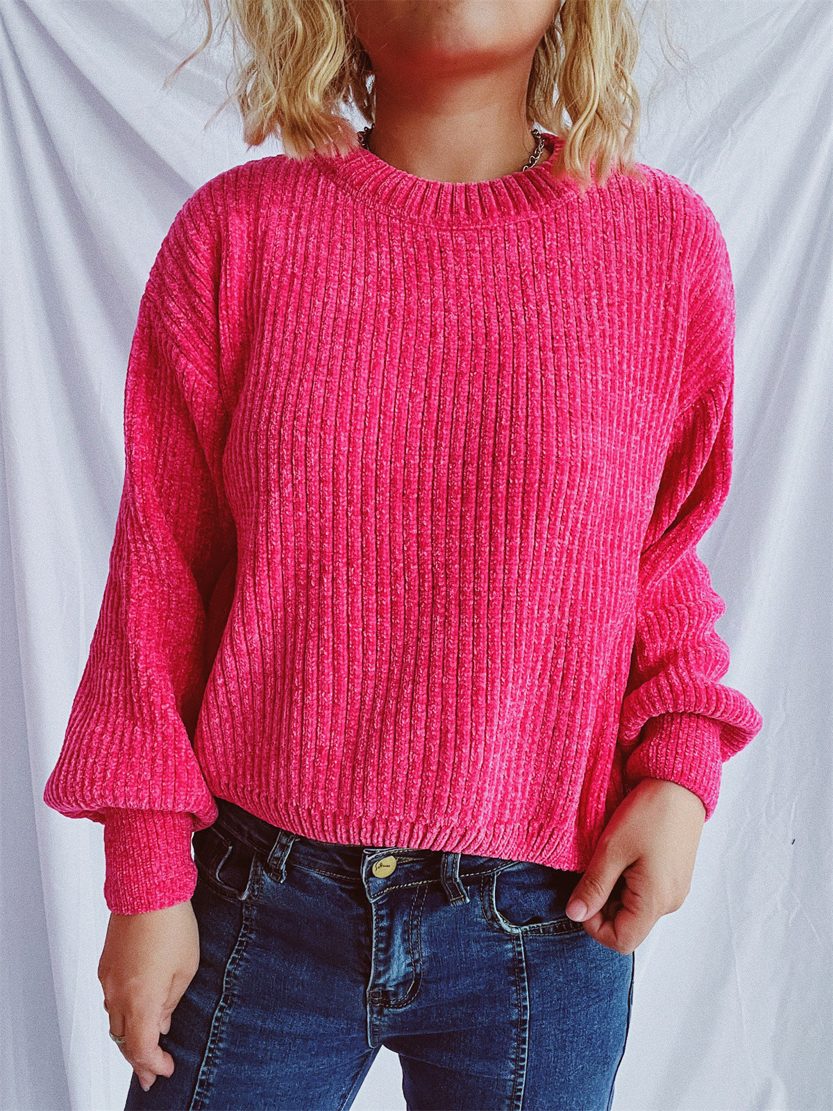 Damen Grobstrickpullover Weite Ärmel Strukturiert Beige