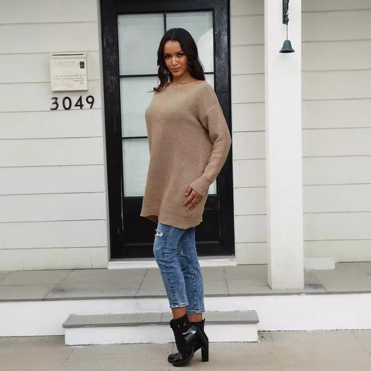 Damen Strickpullover Weites Design Strukturiert Eveloria