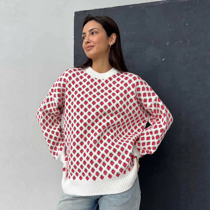Damen Oversized Pullover Floralmuster Eveloria