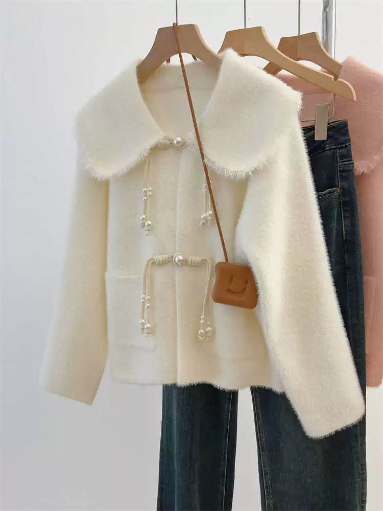 Damen Strickjacke Perlendetails Eveloria