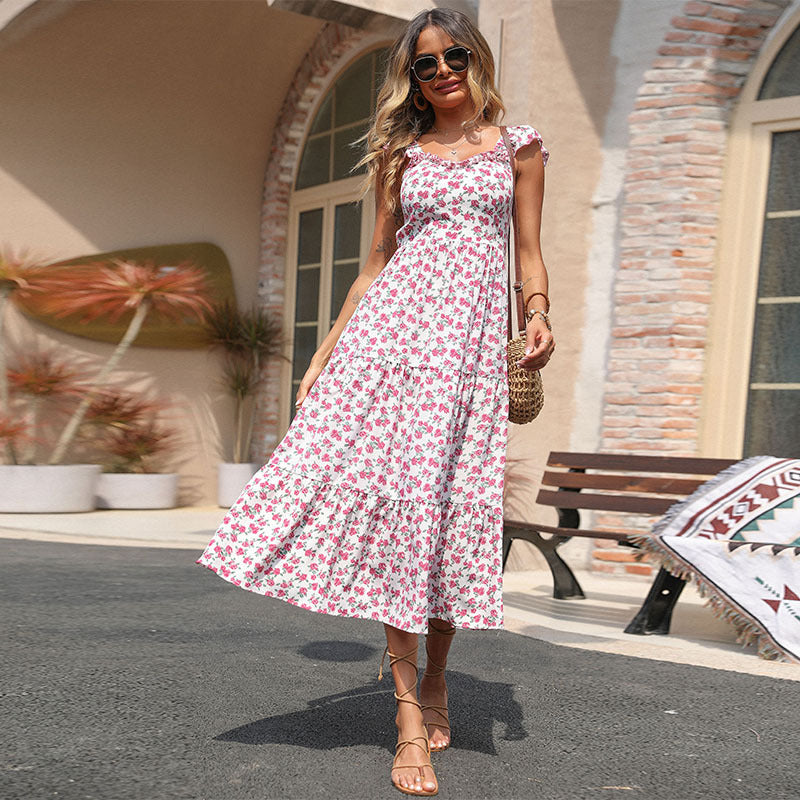 Damen Maxikleid Floralmuster Rüschendetails Eveloria