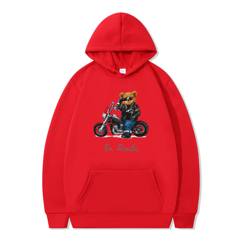 Damen Kapuzenpullover Bärenmotiv Lässig Grau Eveloria