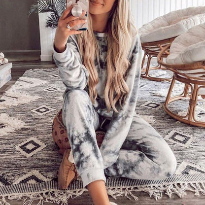 Damen Sweatshirt-Set Batikdesign Dehnbar Schwarz Eveloria - Eveloria