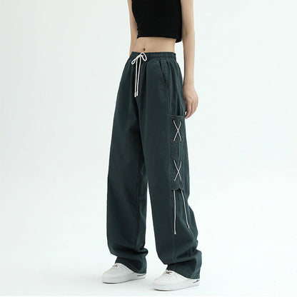 Damen Cargo-Hose Weit mit Schnürung Beige