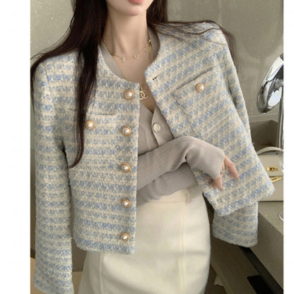 Damen Tweedjacke mit Perlenknöpfen Eveloria - Eveloria