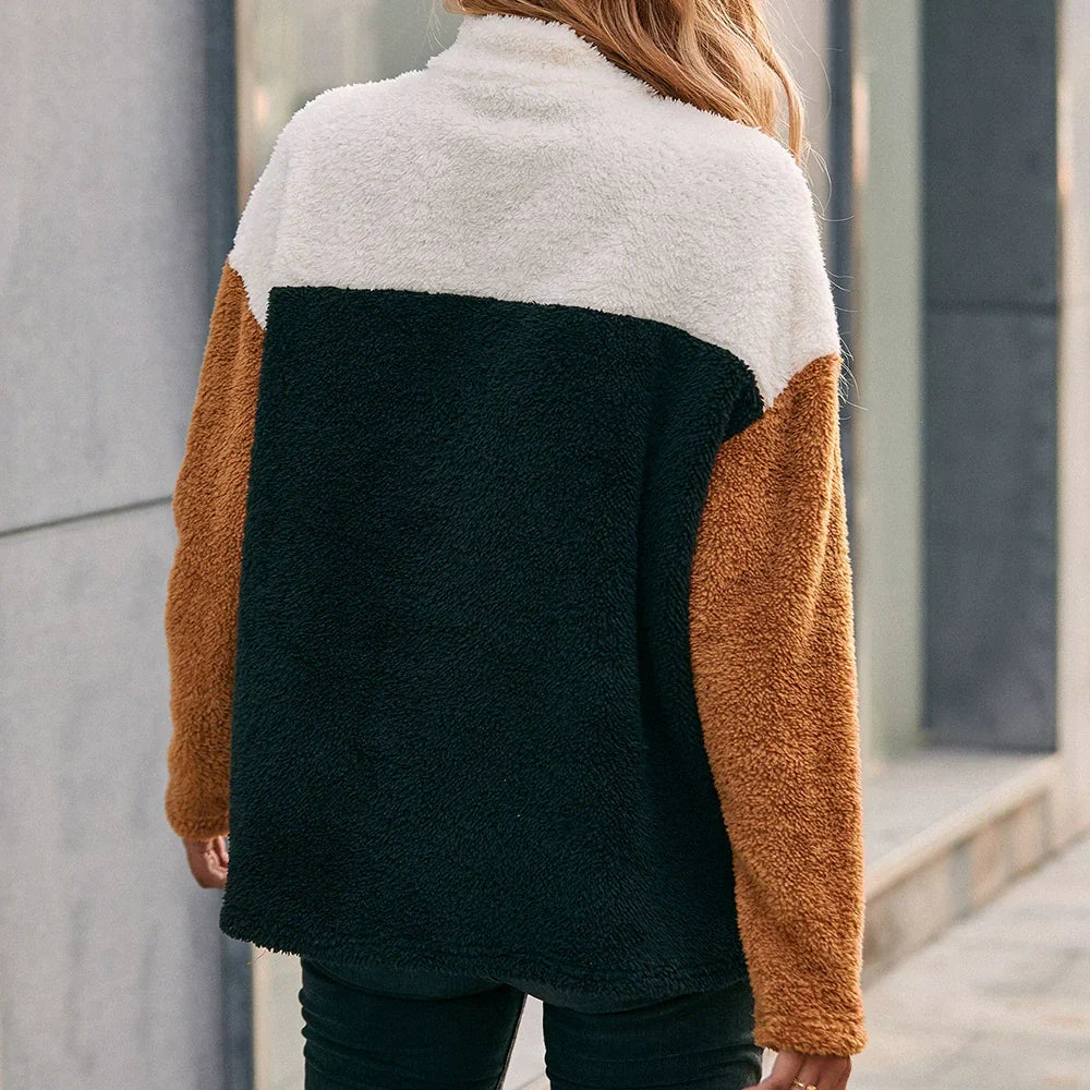 Eveloria Damen Sweatshirt Oversized Fleece Halbzip Grau - Eveloria