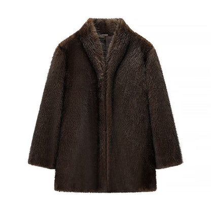 Damen Kunstfelljacke Weiches Innenfutter Eleganter Kragen