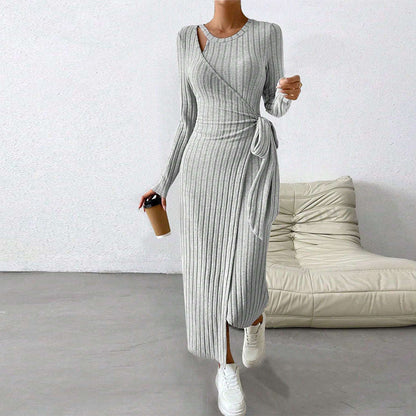 Damen Wickelkleid Rippstruktur Elegante Taillierung Eveloria