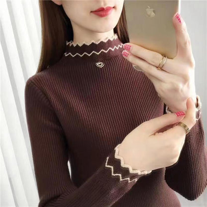 Damen Strickpullover Stehkragen Wellenmuster Eveloria