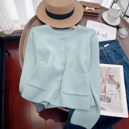Damen Strickjacke Kuschelig Zierstich Grau Eveloria - Eveloria