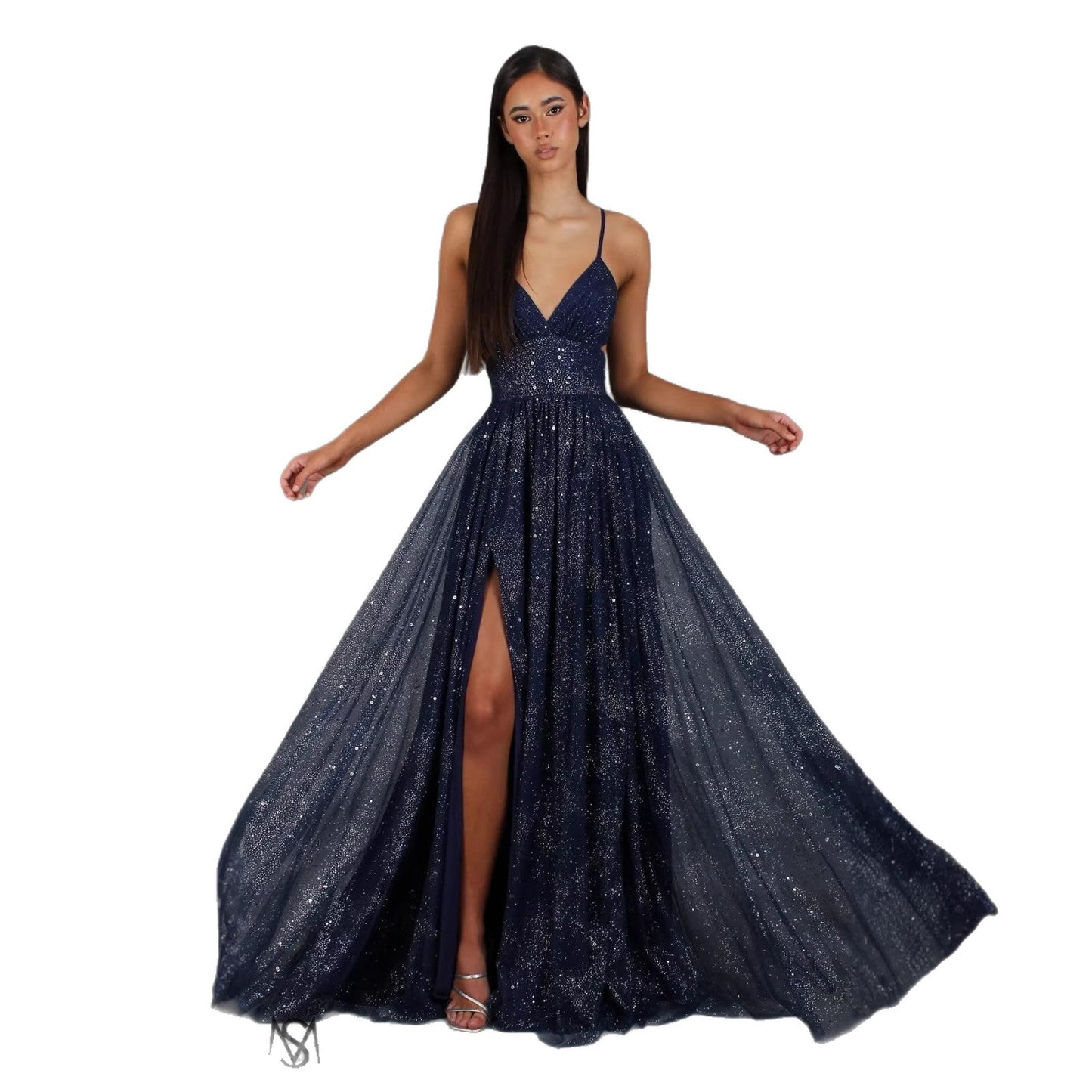 Damen Abendkleid V-Ausschnitt Tüll Elegant