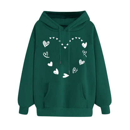 Damen Kapuzenpullover Herzmotiv Kängurutasche Bequem