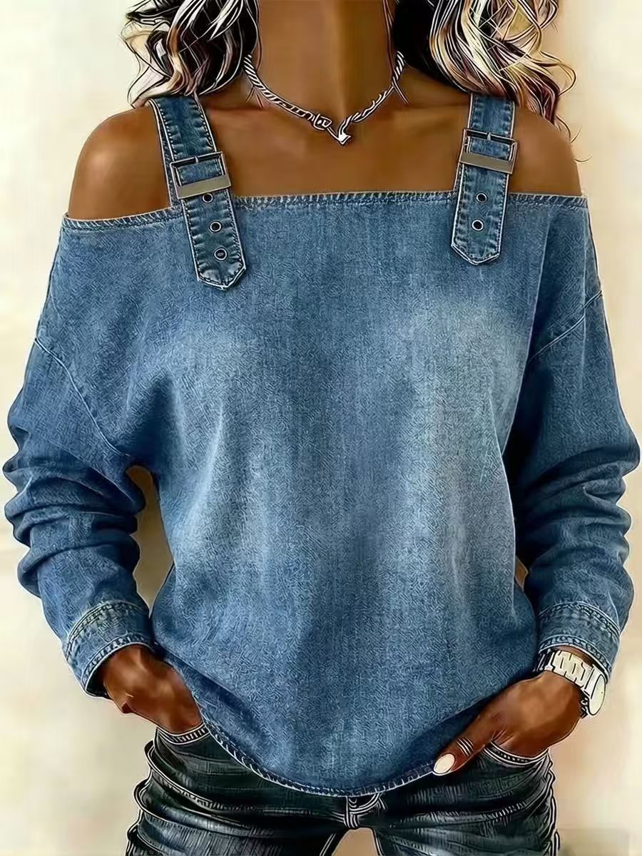Damen Sweatshirt Lässig Dekorative Schulterdetails Grau Eveloria