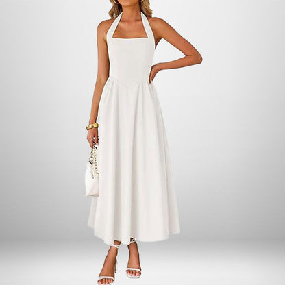 Damen Maxikleid Schulterfrei Halterneck Fließend