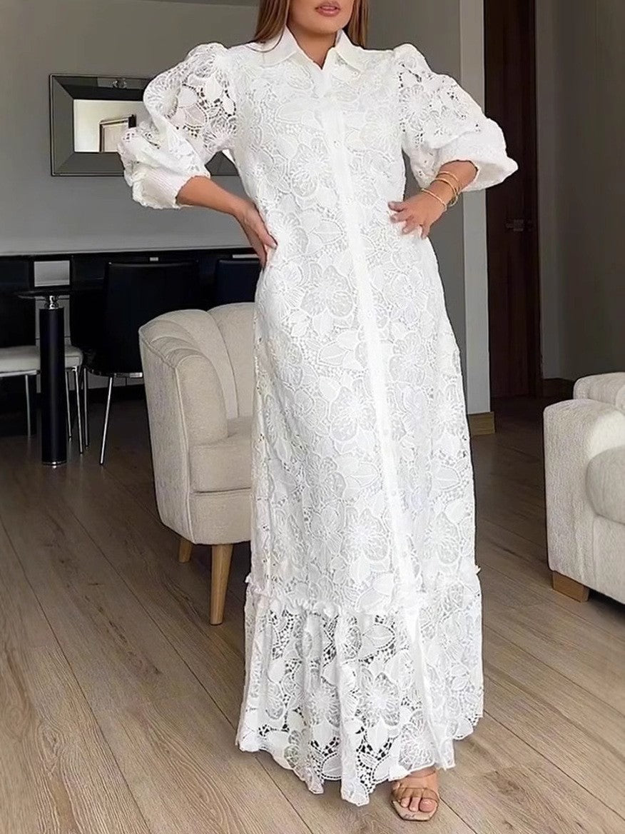 Damen Spitzenmaxikleid mit Voluminösen Ärmeln Eveloria
