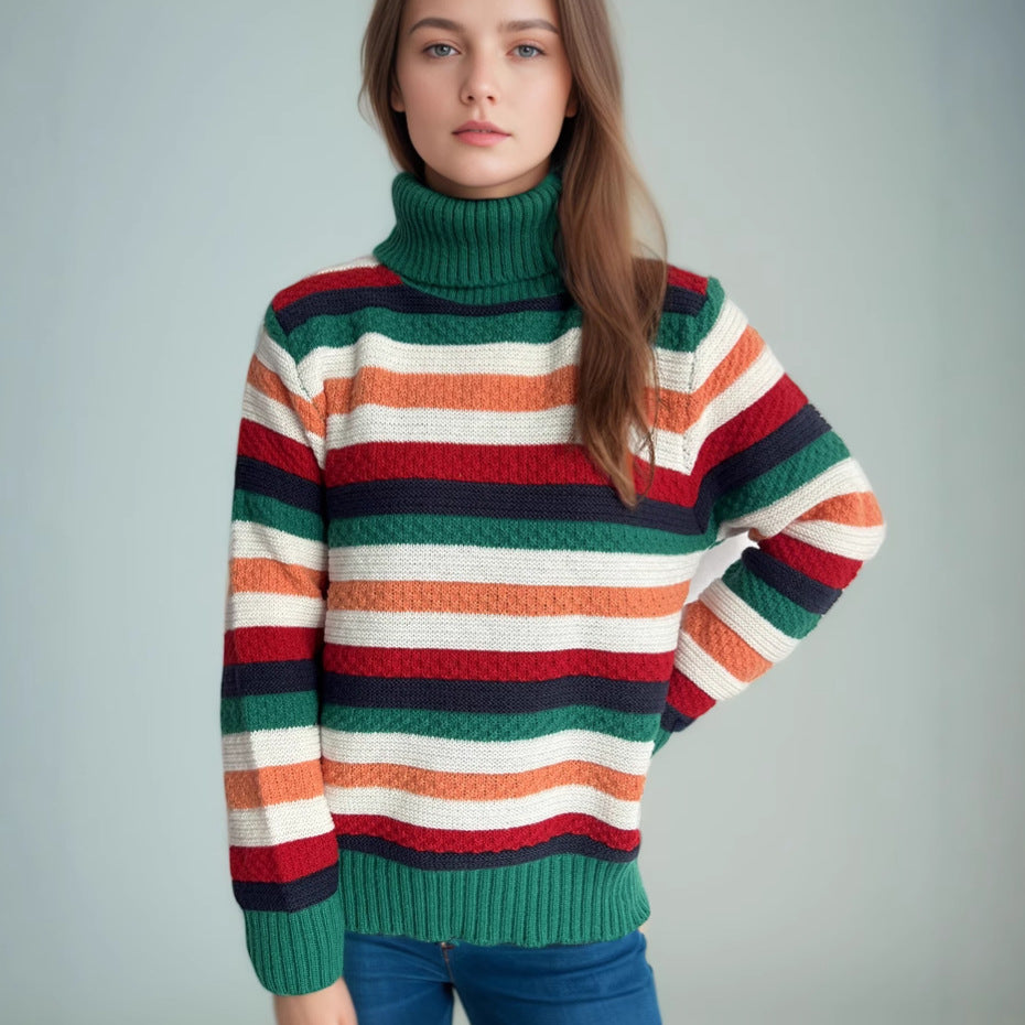 Damen Rollkragenpullover Streifen Weich