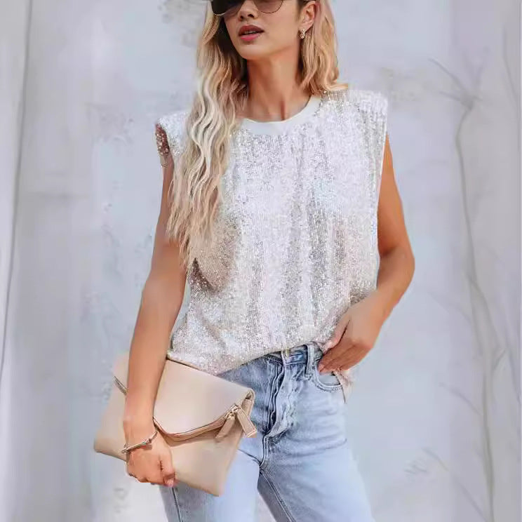 Damen Rundhalsbluse Glitzernd Eveloria