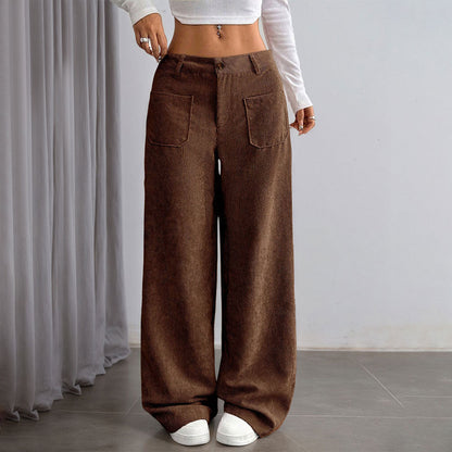 Damen Cordhose Weite Mit Taschen Hoher Bund Eveloria