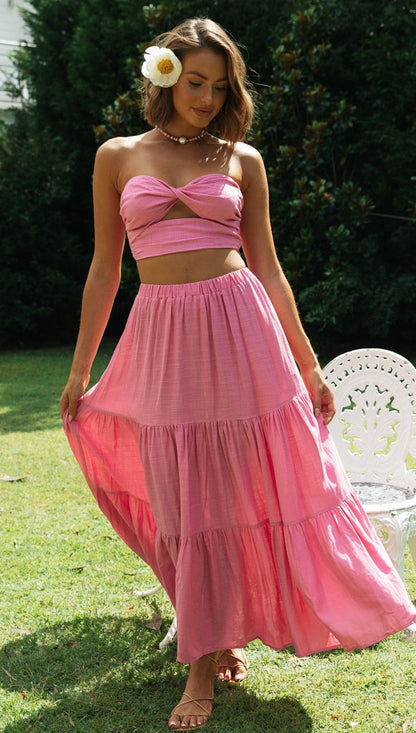 Damen Zweiteiliges Set Crop- Maxirock Luftig