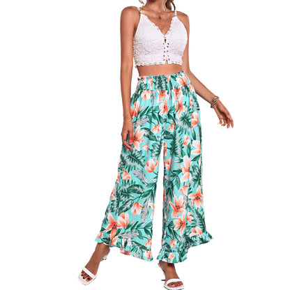 Damen Strandhose Elastischer Bund Floralmuster Eveloria