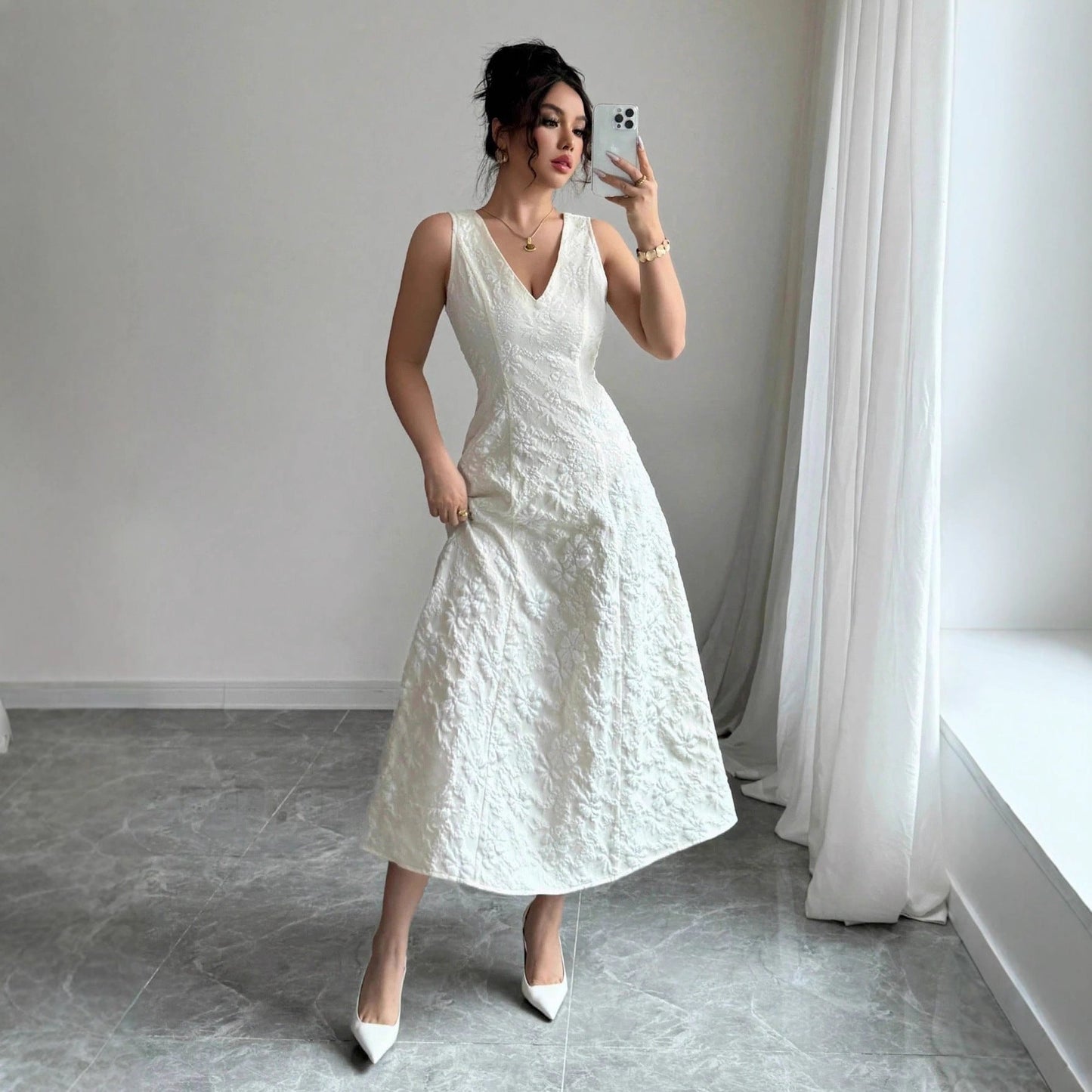 Damen Maxikleid Spitze V-Ausschnitt Spaghettiträger