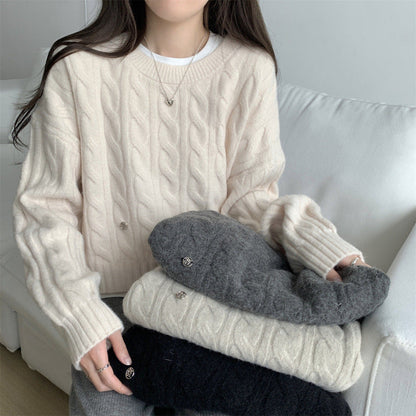 Damen Grobstrickpullover Lässig Zopfmuster Eveloria - Eveloria
