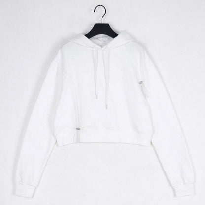 Damen Cropped Kapuzenpullover Verstellbarer Kordelzug Grau Eveloria