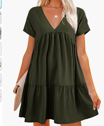 Damen V-Ausschnitt Kleid Weit schwingender Saum Eveloria