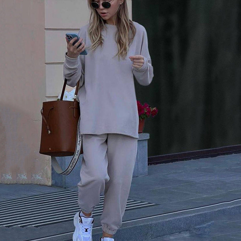 Damen Freizeitset Oversize-Pullover Weich Hose Beige