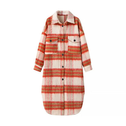 Damen Oversized Wollmantel Karomuster Eveloria