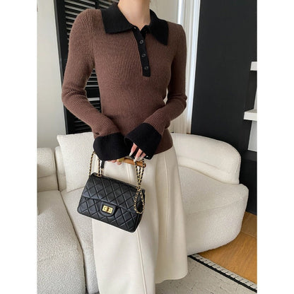Damen Langarm-Pullover Strukturiertes Rippdesign Hochwertige