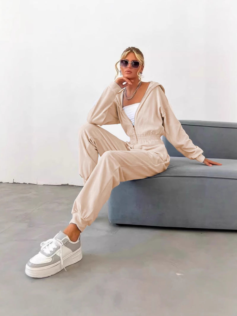 Damen Fleece-Jumpsuit Weich Hohler Kragen Tailliert Eveloria