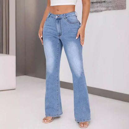 Damen Bootcut Jeans Hochbund Ausgefallenes Design Eveloria