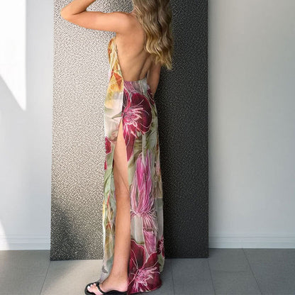 Damen Maxikleid Blumenmuster Durchsichtig Schlank Eveloria