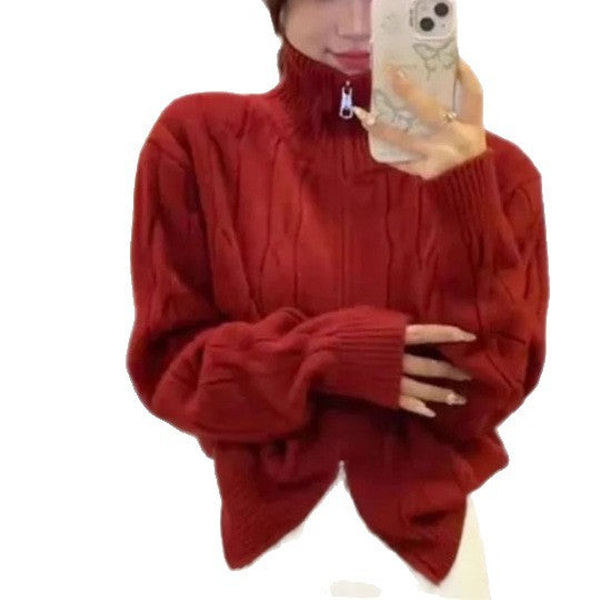 Damen Pullover Grobstrick Hochkragen Eveloria
