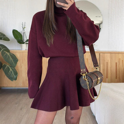 Damen Strickkleid mit Kapuze Grau