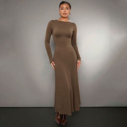 Damen Midikleid Langarm Rundhalsausschnitt Eveloria