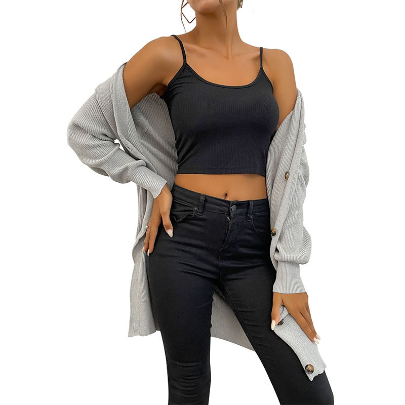 Damen Strickjacke Modernes Design Durchgehende Knopfleiste Beige
