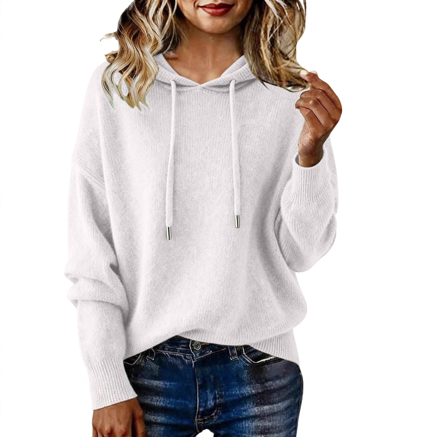 Damen Oversized Kapuzensweatshirt Texturiert Kordelzug Grau - Eveloria
