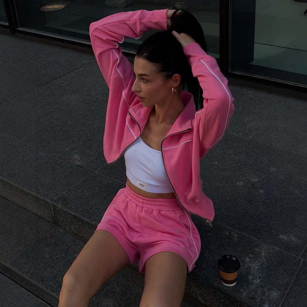 Damen Sportset Baumwolle Cropped Shorts Weiß - Eveloria