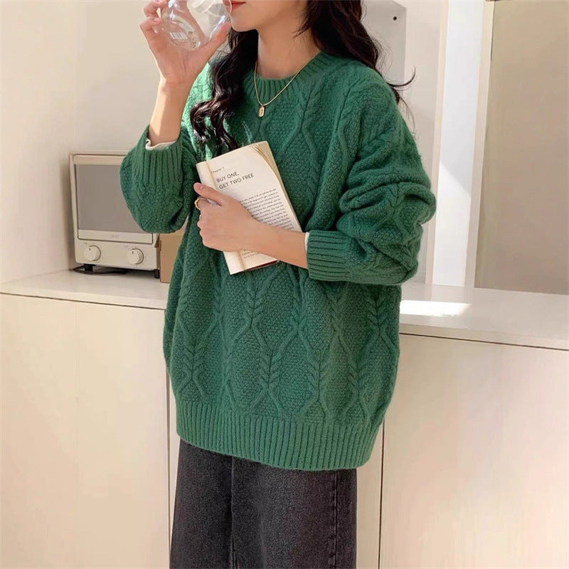 Damen Strickpullover Zopfdesign Lässiger Schnitt Eveloria