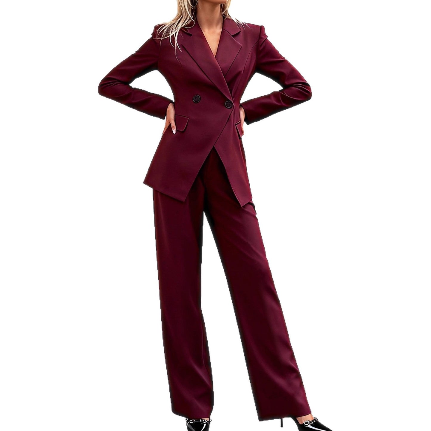 Damen Anzug Taillierter Blazer Weite Hose Eveloria
