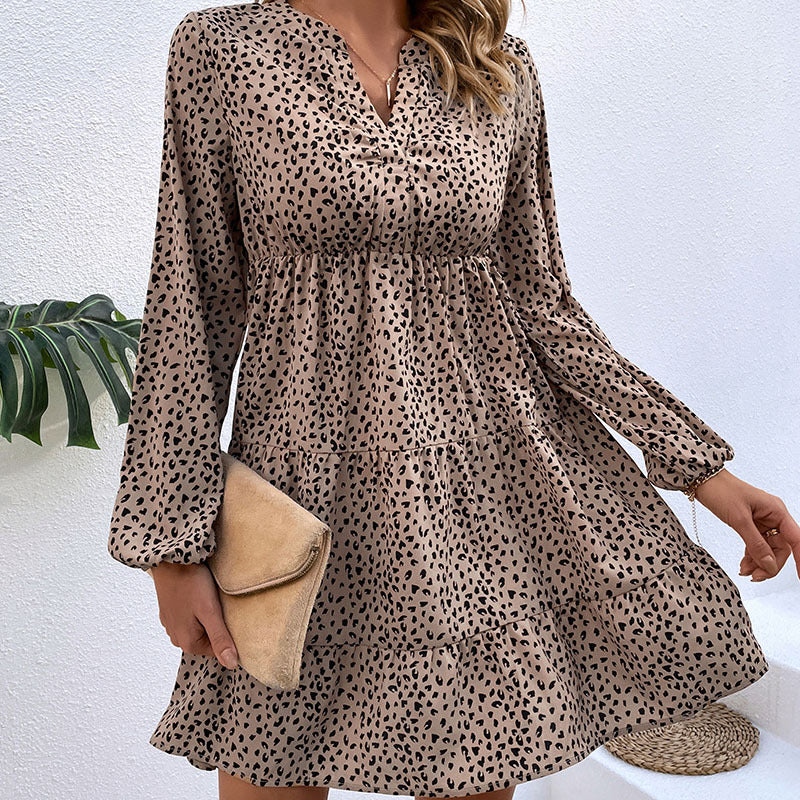 Damen Tiermuster Kleid mit Knopfleiste Elastisch