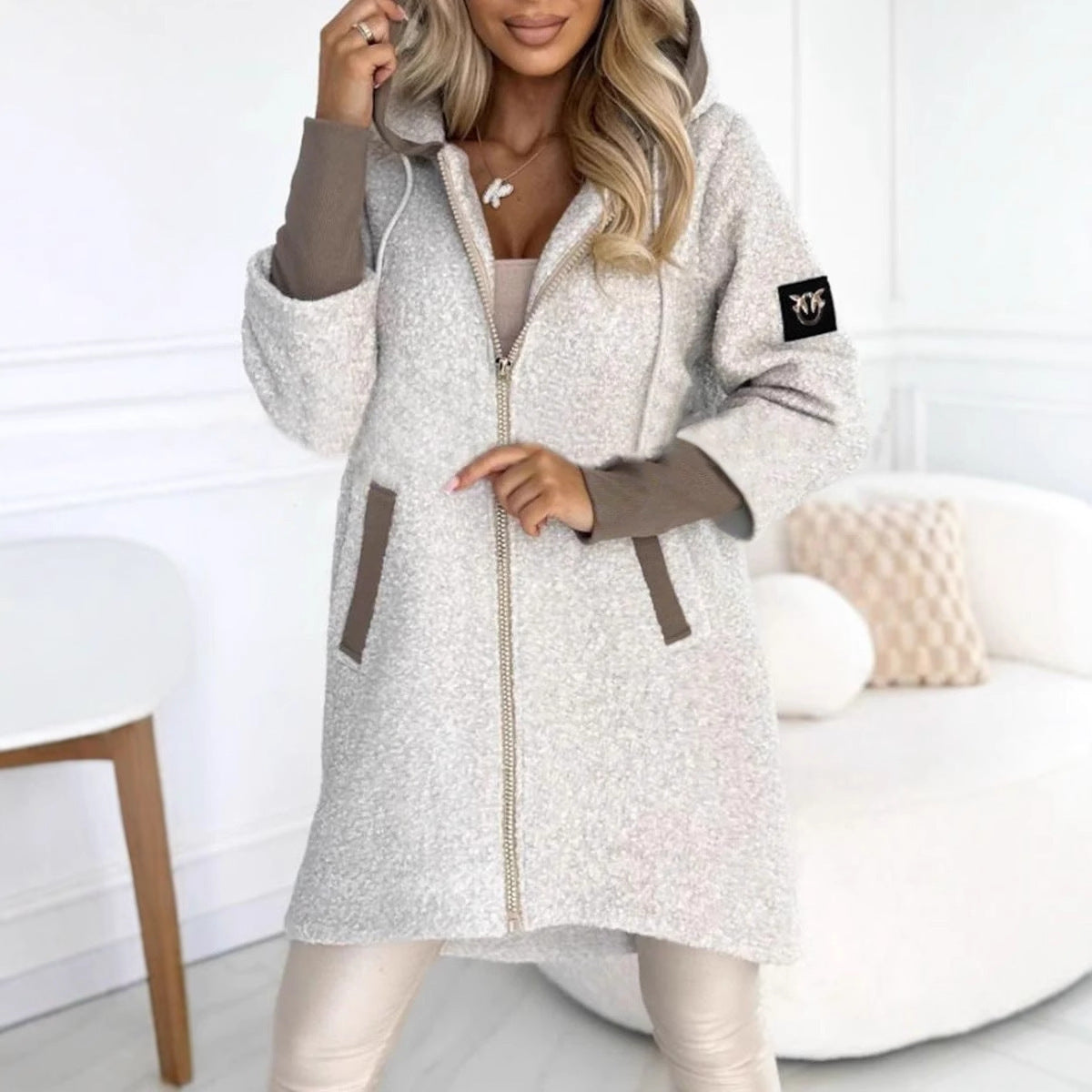 Damen Fleecejacke mit Kapuze Kuscheliges Innenfutter Anthrazit