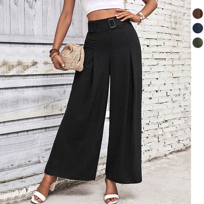 Damen Hochbundhose Weit Faltenrock Elegante Taille Schwarz Eveloria - Eveloria