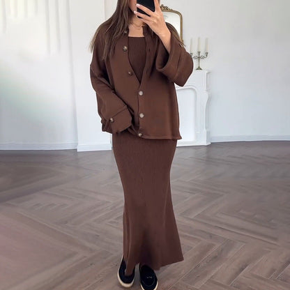 Damen Strickkleid mit Cardigan Überwurf Elegant