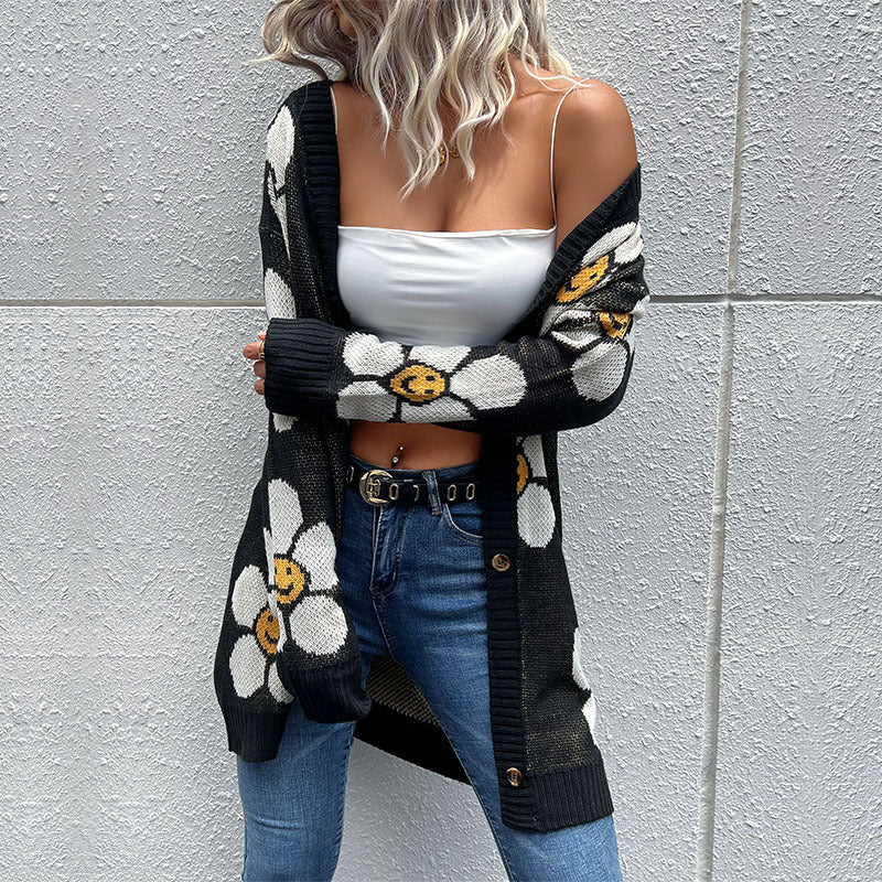 Damen Strickjacke Florales Design Lässig
